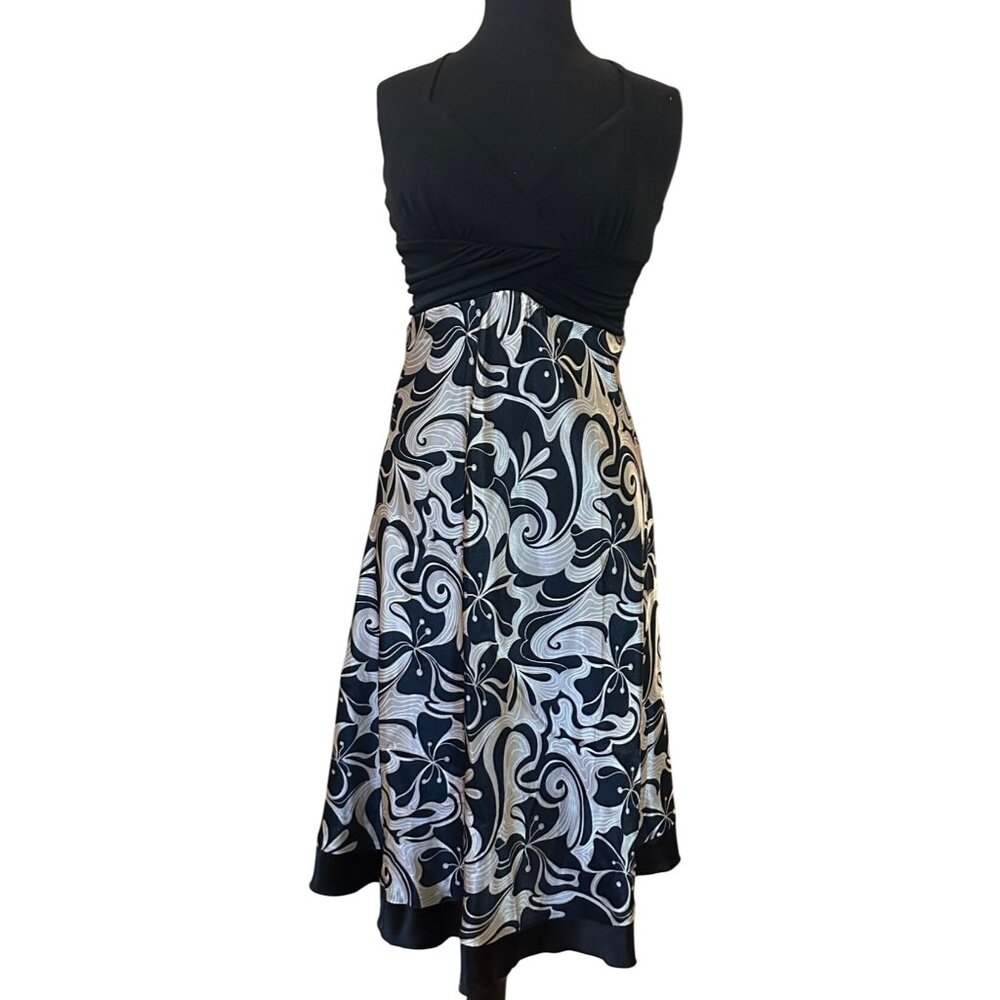 Intrigue Fit & Flare Black/Gold Midi Sundress Polyester Blend Women's Size M